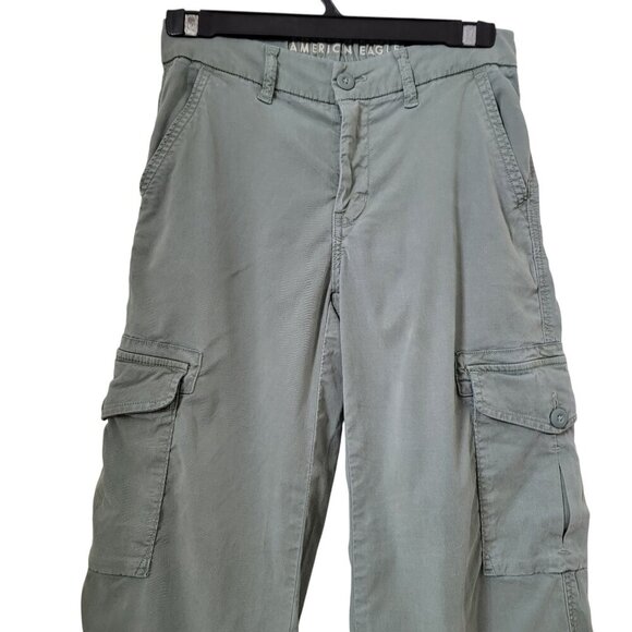 American Eagle Size 000S Washed Olive Green Mid Rise Baggy Wide Leg Cargo Pants - Picture 2 of 14